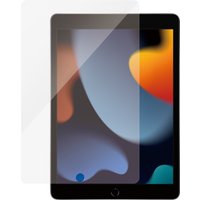 Clear PanzerGlass screen protector for iPad 10.2'' (2019-2021), covering the screen with precise cutouts for camera and button.