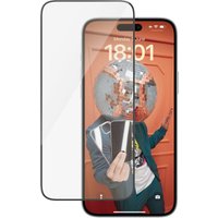 PanzerGlass screen protector for iPhone 15 Plus, ultra-wide fit, transparent with EasyAligner tool.