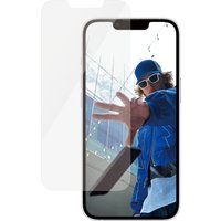 PanzerGlass screen protector for iPhone 16e, 14, 13, 13 Pro, transparent with cutout for front camera.