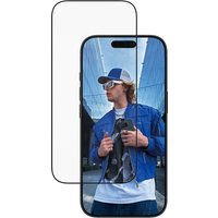 PanzerGlass screen protector for iPhone 17/16 Pro, ultra-wide fit, transparent with EasyAligner tool.