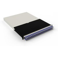 Violet PATCHBOX .one 30RU STP with black housing and multiple cable ports, rectangular design.