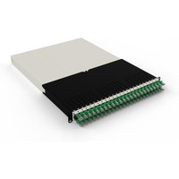PATCHBOX .one 30RU UTP in green, featuring a black and white modular panel with multiple cable ports.