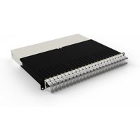 White PATCHBOX .one 8RU STP with black panel and multiple cable slots, designed for network cable management.