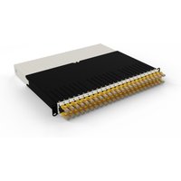 Yellow PATCHBOX .one 8RU UTP with black and white casing, featuring multiple organized cable slots.