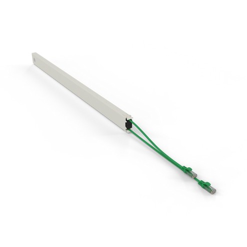 Green PATCHBOX .one cassette for 46RU UTP, featuring a sleek design with two green cables extending from one end, made from durable material for efficient cable management.