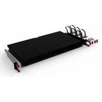 Black PATCHBOX .one / Frame with cable management arms and red accents, designed for network organization.