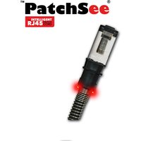 Black and silver Patchse DIRECTPATCH 2.1M C6A UFTP cable with illuminated RJ45 connector and red LED indicators.