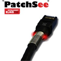 "Black Patchse DIRECTPATCH 2.1M C6A UTP PVC cable with RJ45 connector and red LED indicators"