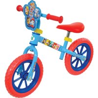 Paw Patrol 12" LED light-up balance bike, blue frame, red wheels, red seat, character graphics on handlebars.