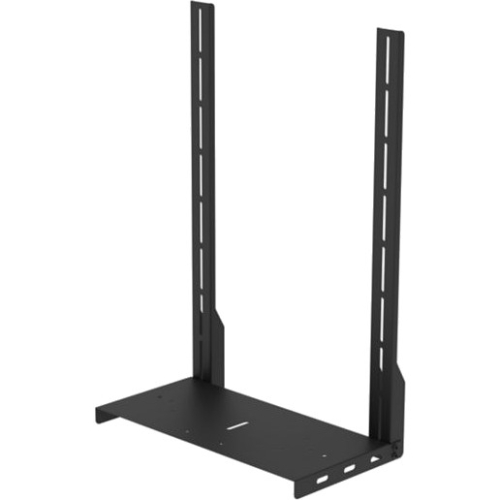 Black metal Smartmount Video Conferencing Shelf by Peerless features vertical mounting brackets and a sturdy flat base for secure equipment placement.