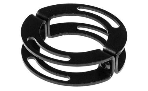 Black metal project mount ceiling bracket with a sleek, circular design featuring cut-out sections for ventilation and lightweight construction, ideal for secure installation.