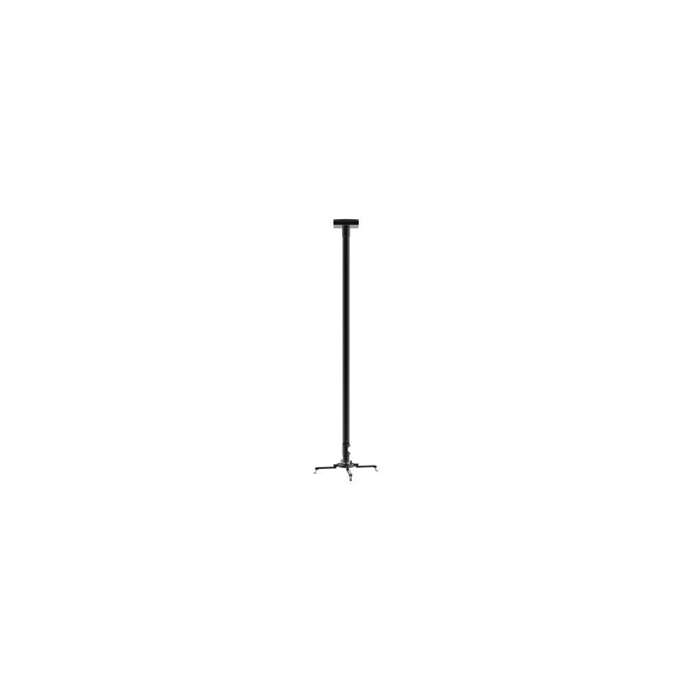 Black metal ceiling mount with a long vertical pole and three adjustable arms for secure projector installation.