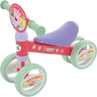 Peppa Pig Deluxe Bobble Ride On with purple seat, green handlebars, and four green wheels featuring Peppa Pig graphics.
