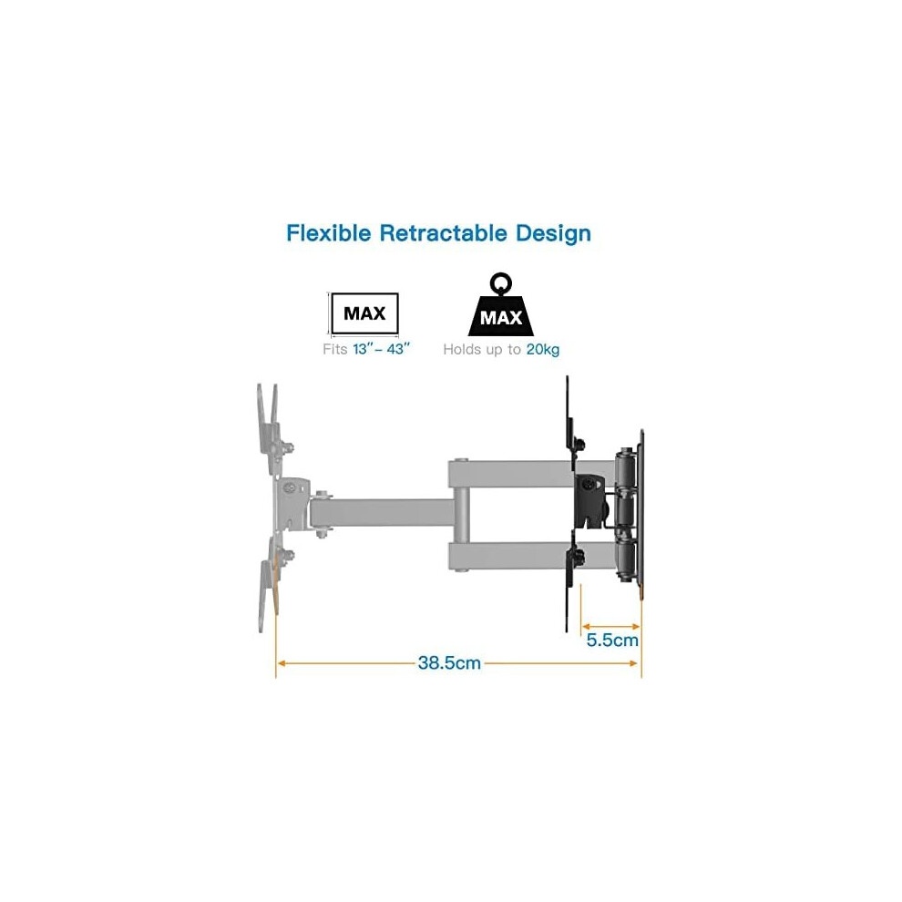 PERLESMITH TV Wall Bracket for 13-42 inch TVs, Swivel Tilt Extend Wall Mount for Flat & Curved TV up to 20kg, Max.VESA 200x200mm - image 3