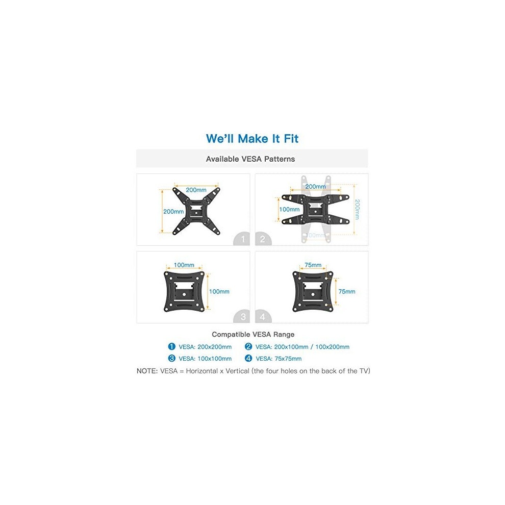 PERLESMITH TV Wall Bracket for 13-42 inch TVs, Swivel Tilt Extend Wall Mount for Flat & Curved TV up to 20kg, Max.VESA 200x200mm - image 4
