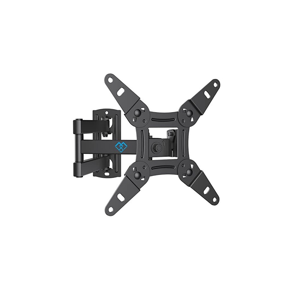 Black PERLESMITH TV wall bracket designed for 13-43 inch TVs, featuring a swivel and tilt mechanism, with VESA compatibility from 75x75mm to 200x200mm, supporting up to 20kg.