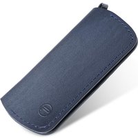 Blue leather PGYTECH memory card case for 7 cards, with microfibre lining and rounded edges.