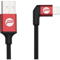 Black and red PGYTECH USB A to Lightning cable, 0.35 m, with right-angle connector and braided design.