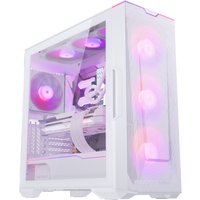 White Phanteks ECLIPSE G500A DRGB Midi Tower with tempered glass panel and RGB lighting fans.