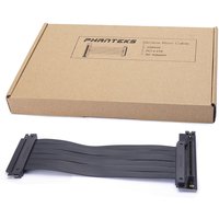 Black Phanteks PH-CBRS_FL22 internal power cable, 0.22 m, with flat ribbon design and connectors, next to brown box.