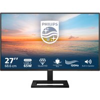Philips 27" QHD monitor with thin black bezel, rectangular stand, and USB-C connectivity.