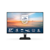 Philips 1000 Series 27E1N1300A monitor features a sleek black design, 27-inch Full HD display with 1920 x 1080 resolution, and multiple connectivity options including USB-C.