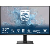 Black Philips 27" Quad HD LED monitor, slim bezels, sturdy stand, 2560x1440 resolution, HDR, 75Hz refresh rate.