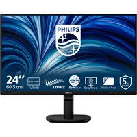 Philips 23.8" monitor with slim black bezel, sturdy stand, and vibrant display featuring brand logo and feature icons.