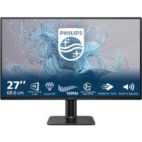 Philips 27" Quad HD LCD monitor, black, slim bezels, 2560x1440 resolution, sturdy stand, logo on screen.