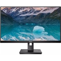 Philips 21.5" black monitor with thin bezels, Full HD display, and sturdy rectangular stand displaying a mountain lake scene.