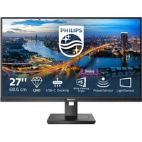 Black Philips 27" monitor with thin bezel, 2560x1440 resolution, LED display, and sturdy rectangular base.