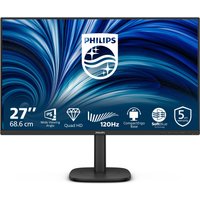 Philips 27" black monitor, slim bezel, 2K LCD display, 2560x1440 resolution, sturdy stand, vibrant screen graphics.