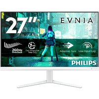 Philips 27" monitor with thin white bezel, adaptive sync, 260Hz refresh, low input lag, and fast response time.