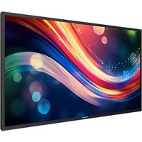 Philips 43-inch digital signage display with black frame and vibrant swirling color pattern on screen.