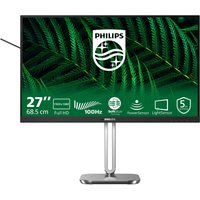 Philips 27" Full HD LCD monitor, anthracite frame, slim stand, green leaf display, 1920x1080 resolution.