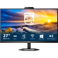 27" Philips monitor with slim bezels, built-in webcam, USB-C, Quad HD display, and integrated speakers.