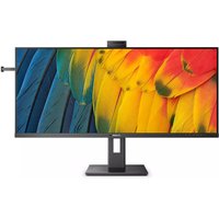 Black Philips 40" LCD monitor, 3440x1440 pixels, wide screen, slim bezels, vibrant parrot image display, sleek stand.