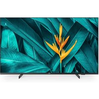 Black Philips 50-inch 4K Ultra HD Smart TV with slim bezels and vibrant tropical leaf display.