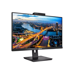 Philips B Line 243B1JH/00 monitor features a sleek black design, 23.8-inch Full HD LCD display with 1920 x 1080 resolution, and a built-in webcam at the top for video calls.