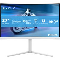 White Philips Evnia 5000 27" Quad HD LCD monitor with curved screen and sleek stand.