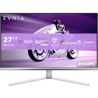 White Philips Evnia 8000 monitor, 26.5" QD-OLED, Quad HD 2560x1440, with sleek stand and thin bezels.