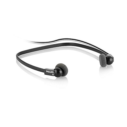 Black Philips LFH234 headset with a lightweight design, featuring foam ear pads and a flexible neckband for comfort during use.