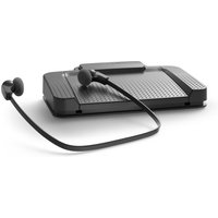 Black Philips transcription kit with foot pedal and wired earbuds.