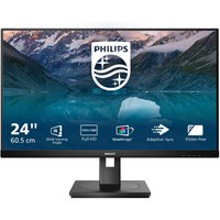 Black Philips 24" Full HD LCD monitor with thin bezels, rectangular stand, and logo on top center of the screen.