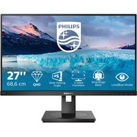 Black Philips 27" monitor with slim bezels, 2K Ultra HD display, rectangular stand, and logo on the top bezel.