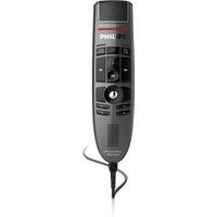 Black and silver Philips USB dictation microphone with control buttons and red recording indicator.