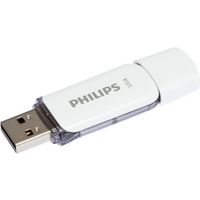 White Philips USB 2.0 32GB flash drive with transparent cap and silver connector.
