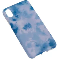Blue and white tie-dye phone case with a smooth finish and precise cutouts for buttons and camera.