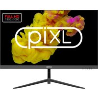 Frameless piXL 24" monitor, 100Hz, with slim black bezel, vibrant display, and sleek V-shaped stand.