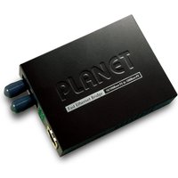 Black PLANET FT801UK network media converter with dual ports and embossed logo.